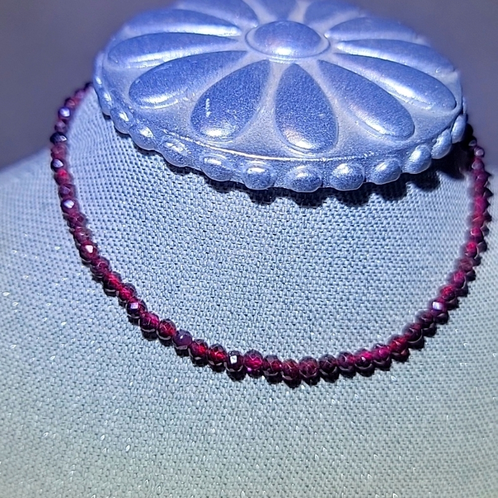 Natural Garnet Faceted Dark Red Gemstone Round 3mm Beaded Bracelet 7.0" to 8.5"